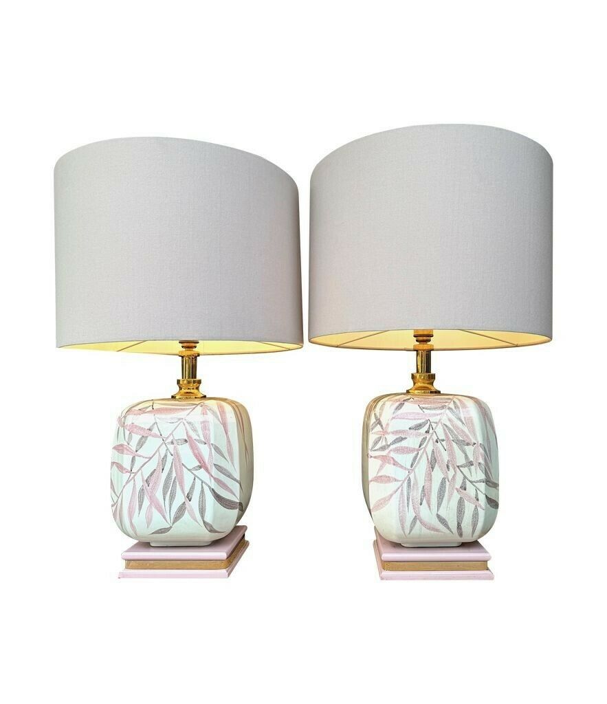 A Pair Of Large 1970s Ceramic Hand Painted Lamps By Ugo Zaccanini For Maison Lancel photo furniture