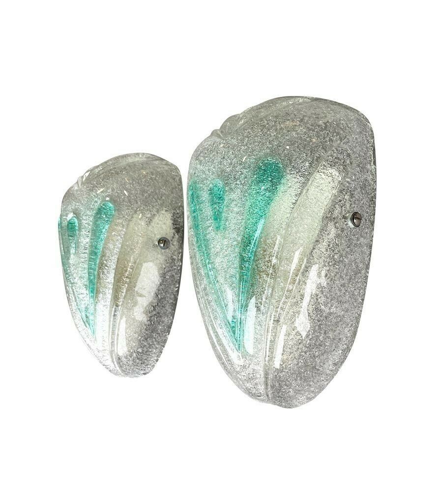 A Pair Of 1970s Italian Murano Glass Wall Sconces With Teal Green Detail photo for sale