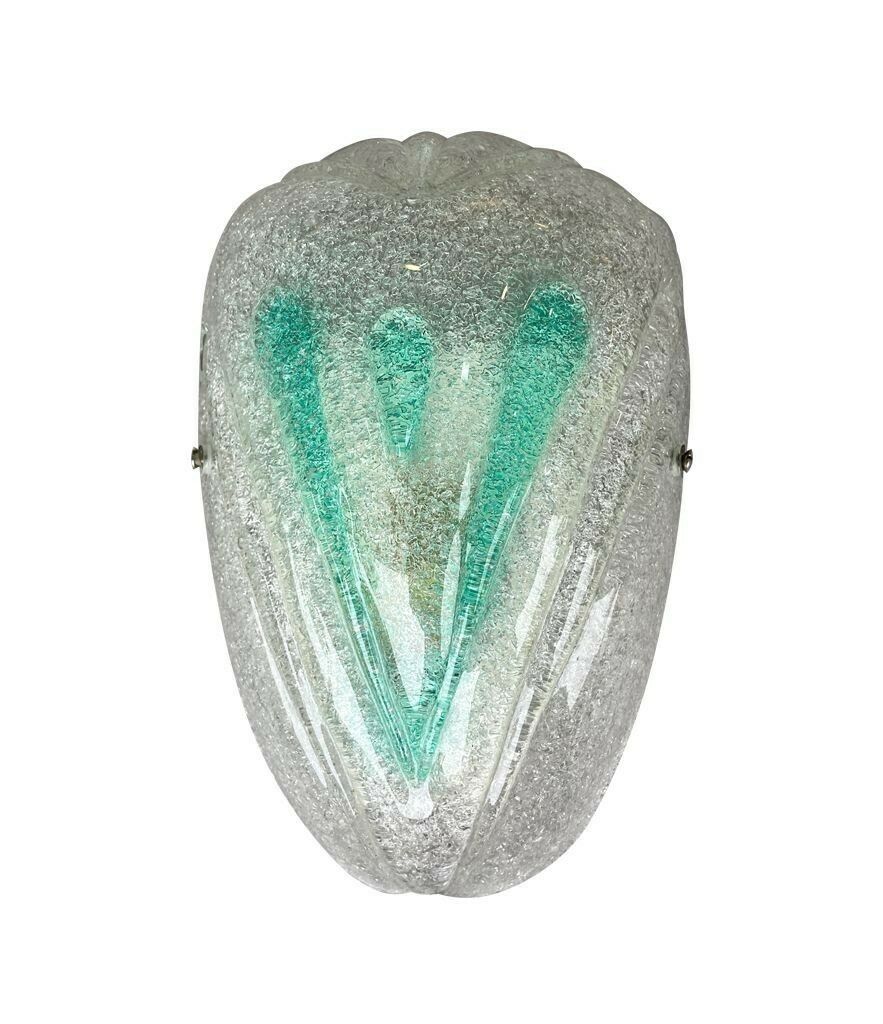 A Pair Of 1970s Italian Murano Glass Wall Sconces With Teal Green Detail photo vintage
