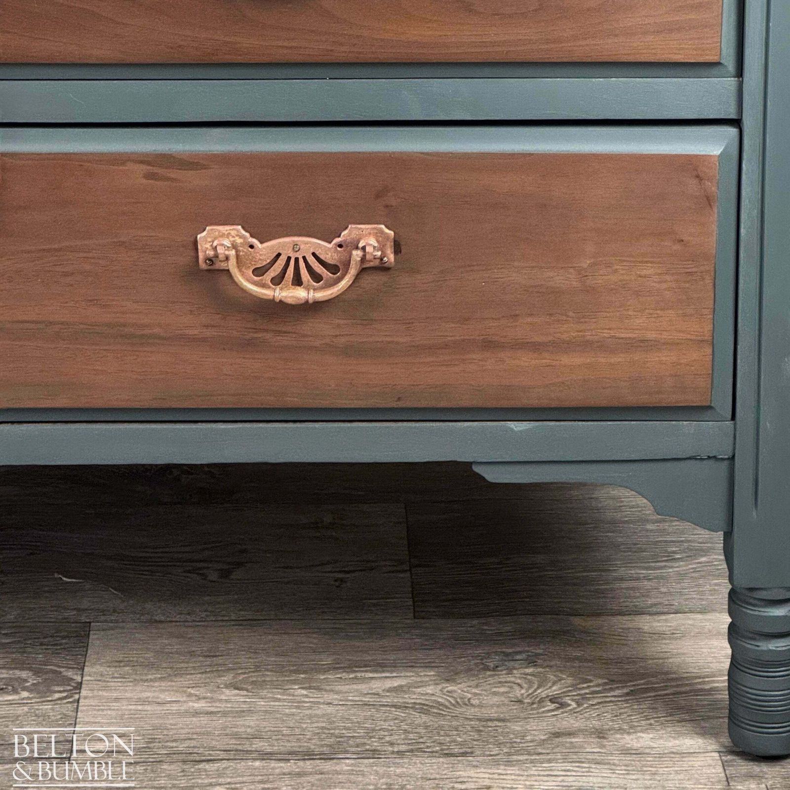 Four Drawer Mahogany & Walnut Chest Of Drawers In Green photo vinterior