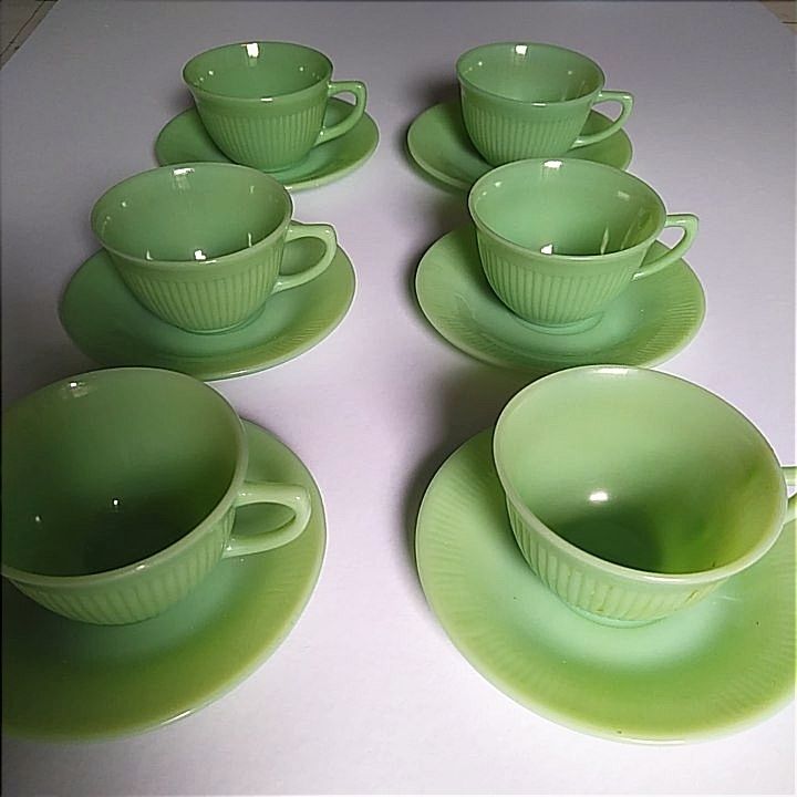 Set Of 6,Mid Century Fire King Jadeite Coffee/Tea Cups.