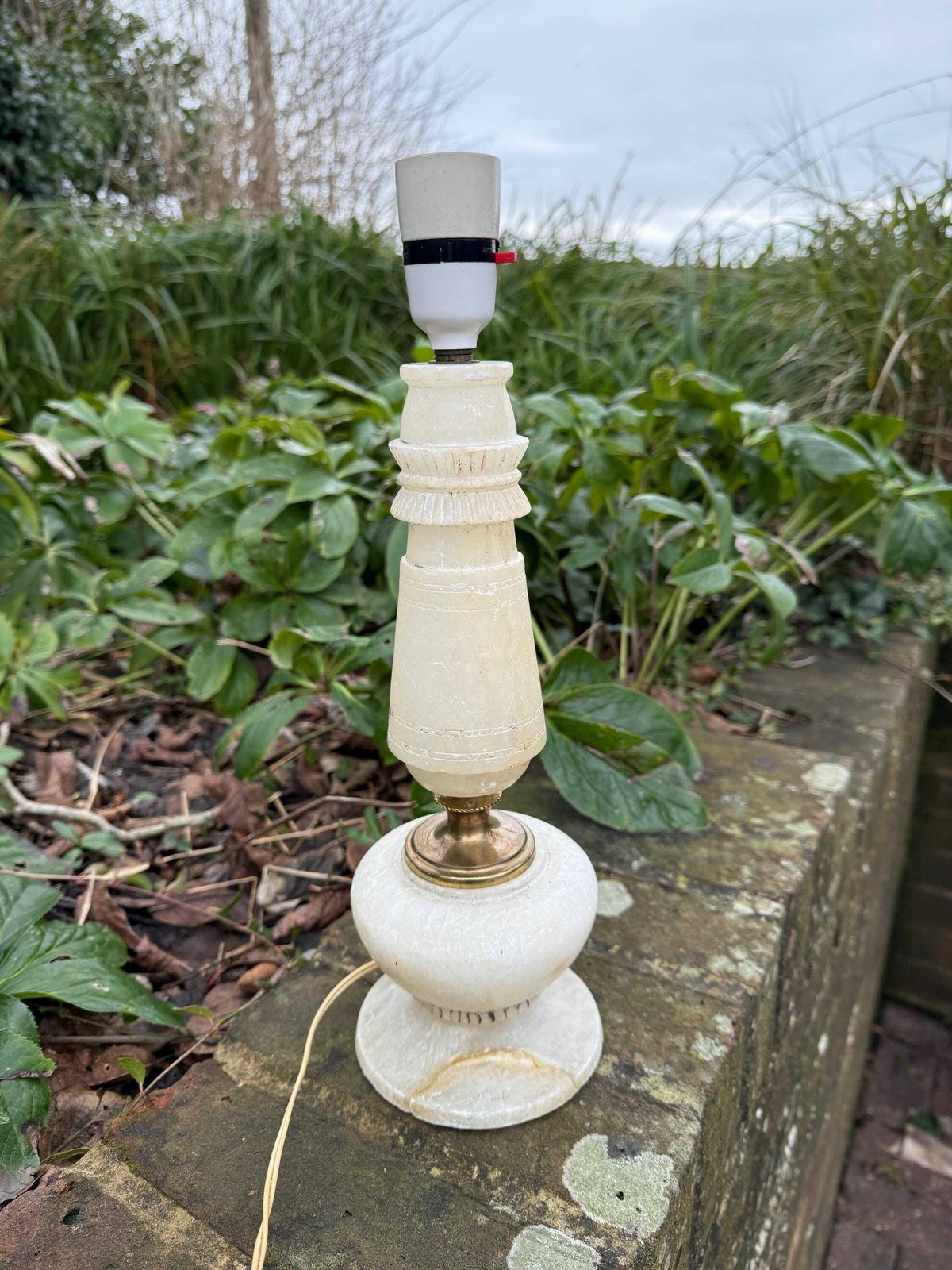 Unusual Retro Alabaster Vintage Table Lamp   White Marble Lamp   37cm Tall photo buy
