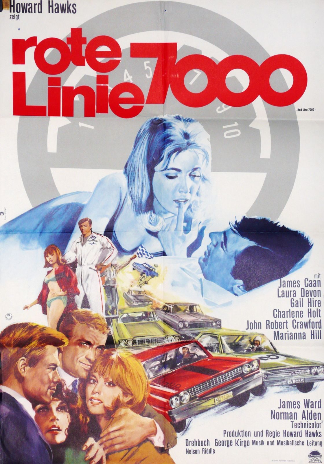 Red Line 7000 - Affiche cinéma allemande d'époque - 1966