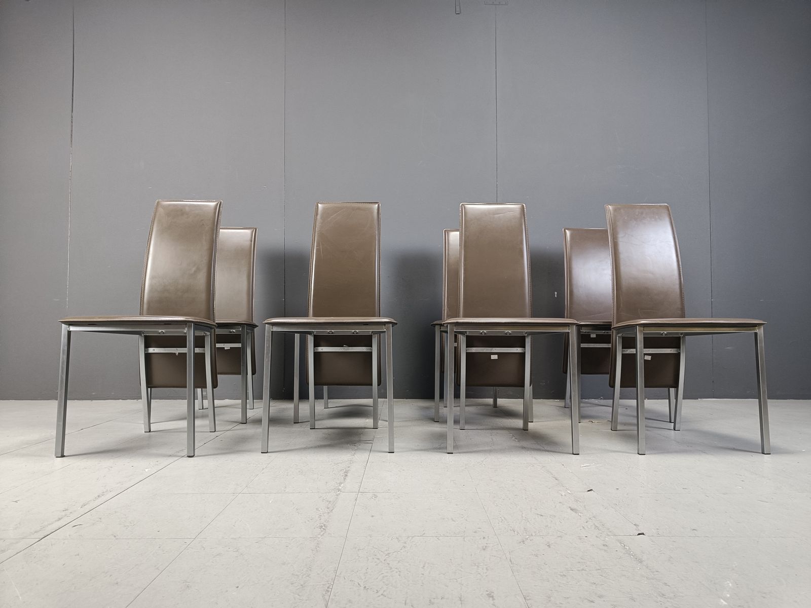 Vintage Belgian Leather Dining Chairs Set Of 8   1980s photo Furniture