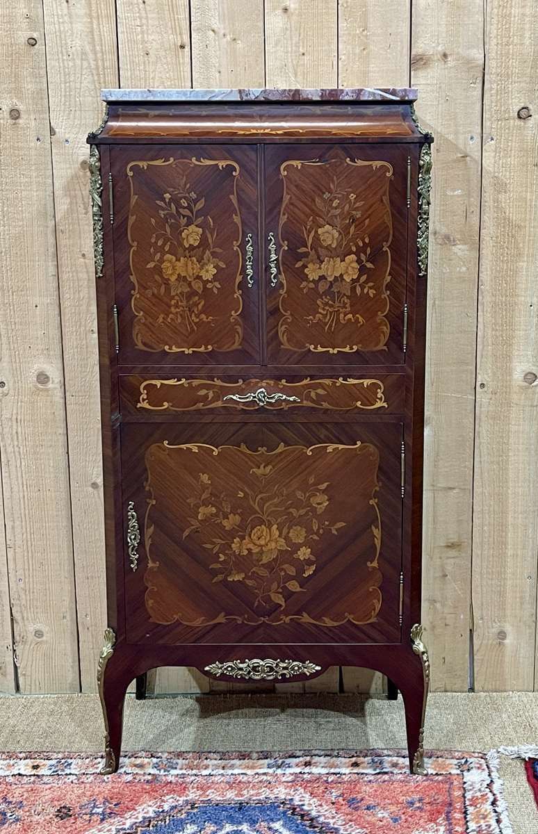 photo vinterior Louis XV Cabinet In Rosewood, Oak And Marble Top