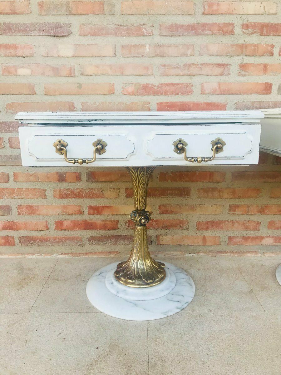 Antique Bronze & Marble Nightstands, Set Of 2 photo furniture