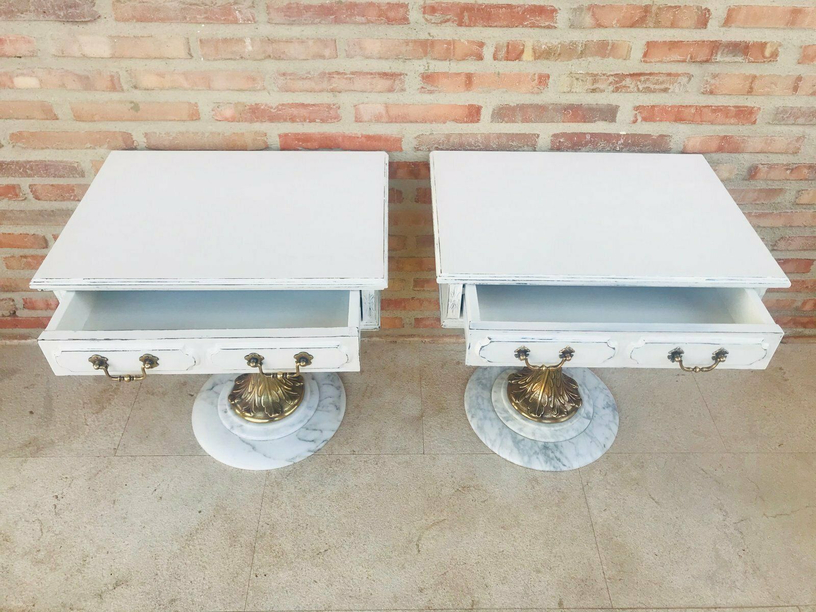 Antique Bronze & Marble Nightstands, Set Of 2 photo vinterior