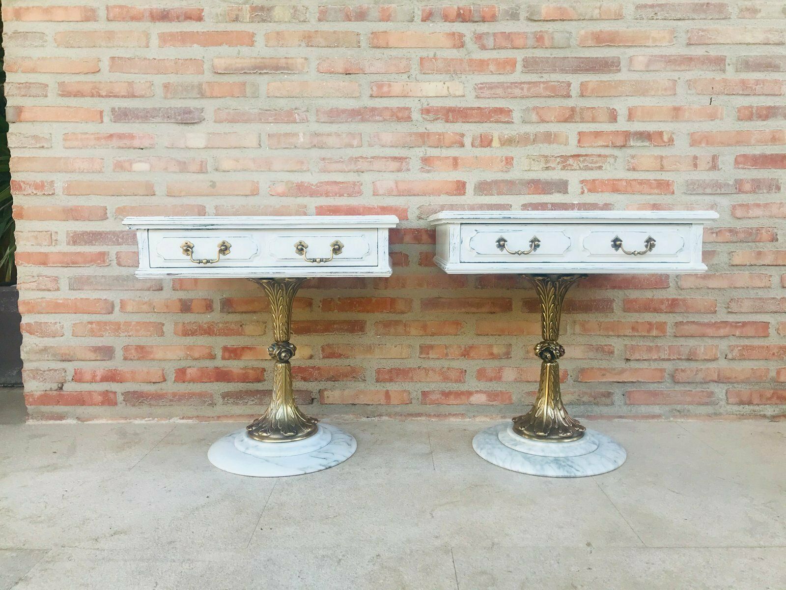 Antique Bronze & Marble Nightstands, Set Of 2 photo buy