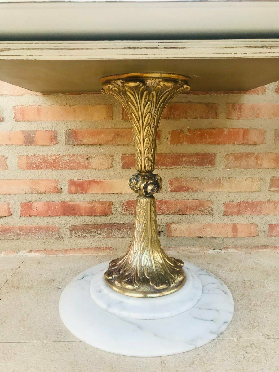 Furniture Antique Bronze & Marble Nightstands, Set Of 2 photo