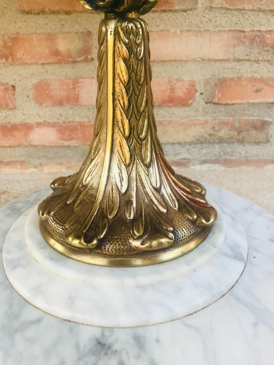 2255.0 Antique Bronze & Marble Nightstands, Set Of 2 photo