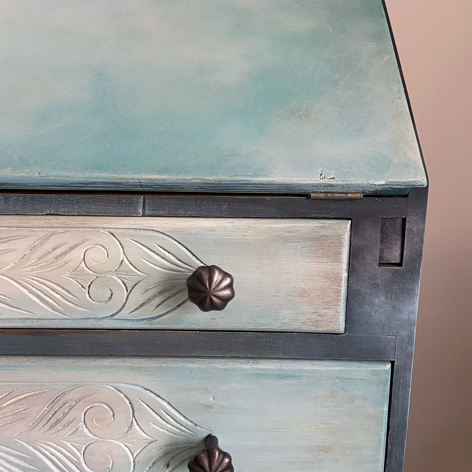 Vintage Oak Bureau Blue, 1940s photo 495.0