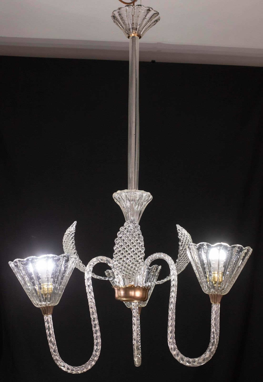 Amazing Ercole Barovier Art Deco Chandelier, "Bullicante" Glass Murano, 1940s photo furniture