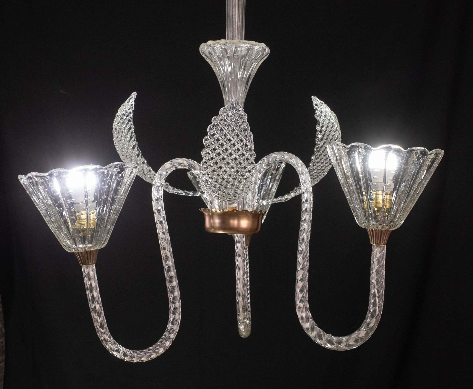 Amazing Ercole Barovier Art Deco Chandelier, "Bullicante" Glass Murano, 1940s photo Lighting