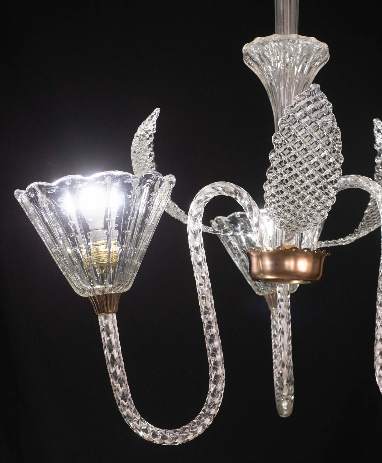 Amazing Ercole Barovier Art Deco Chandelier, "Bullicante" Glass Murano, 1940s photo vinterior