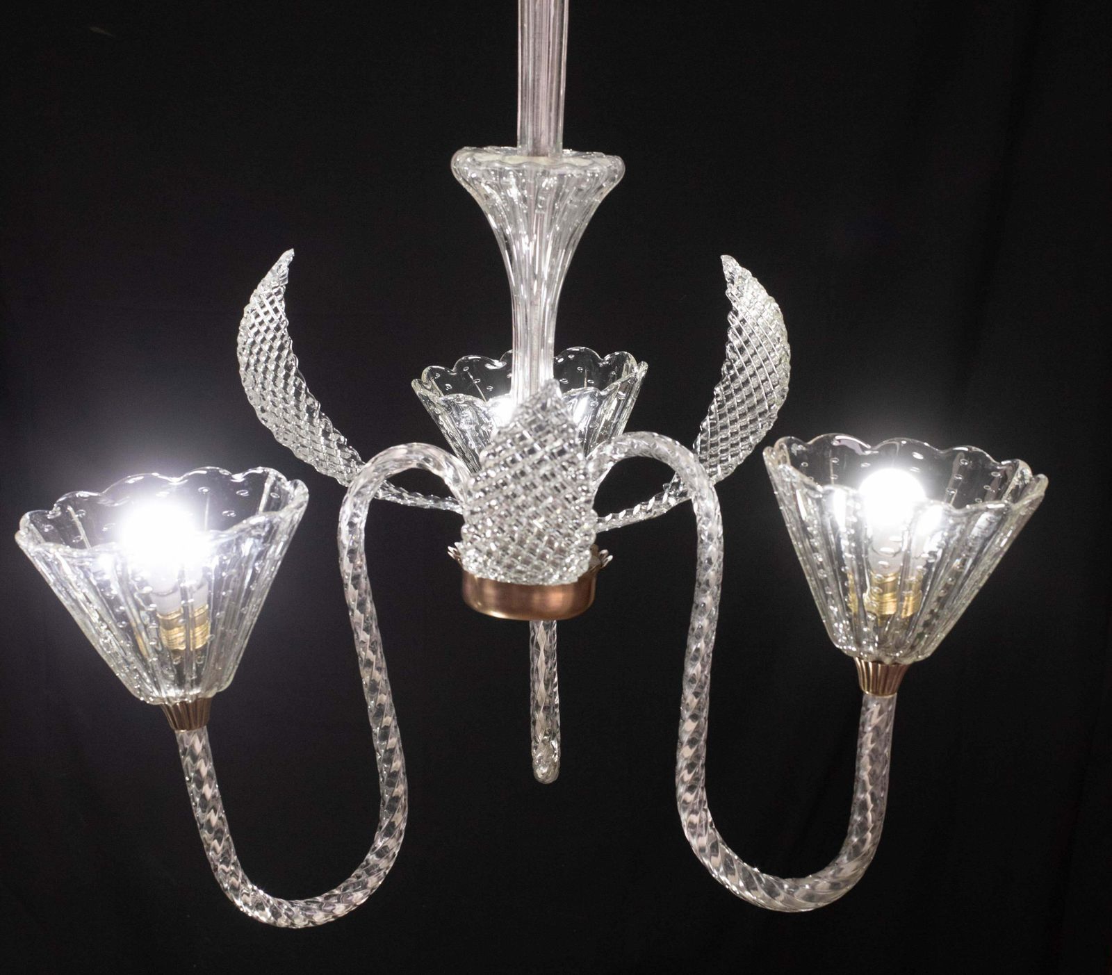 Amazing Ercole Barovier Art Deco Chandelier, "Bullicante" Glass Murano, 1940s photo vintage