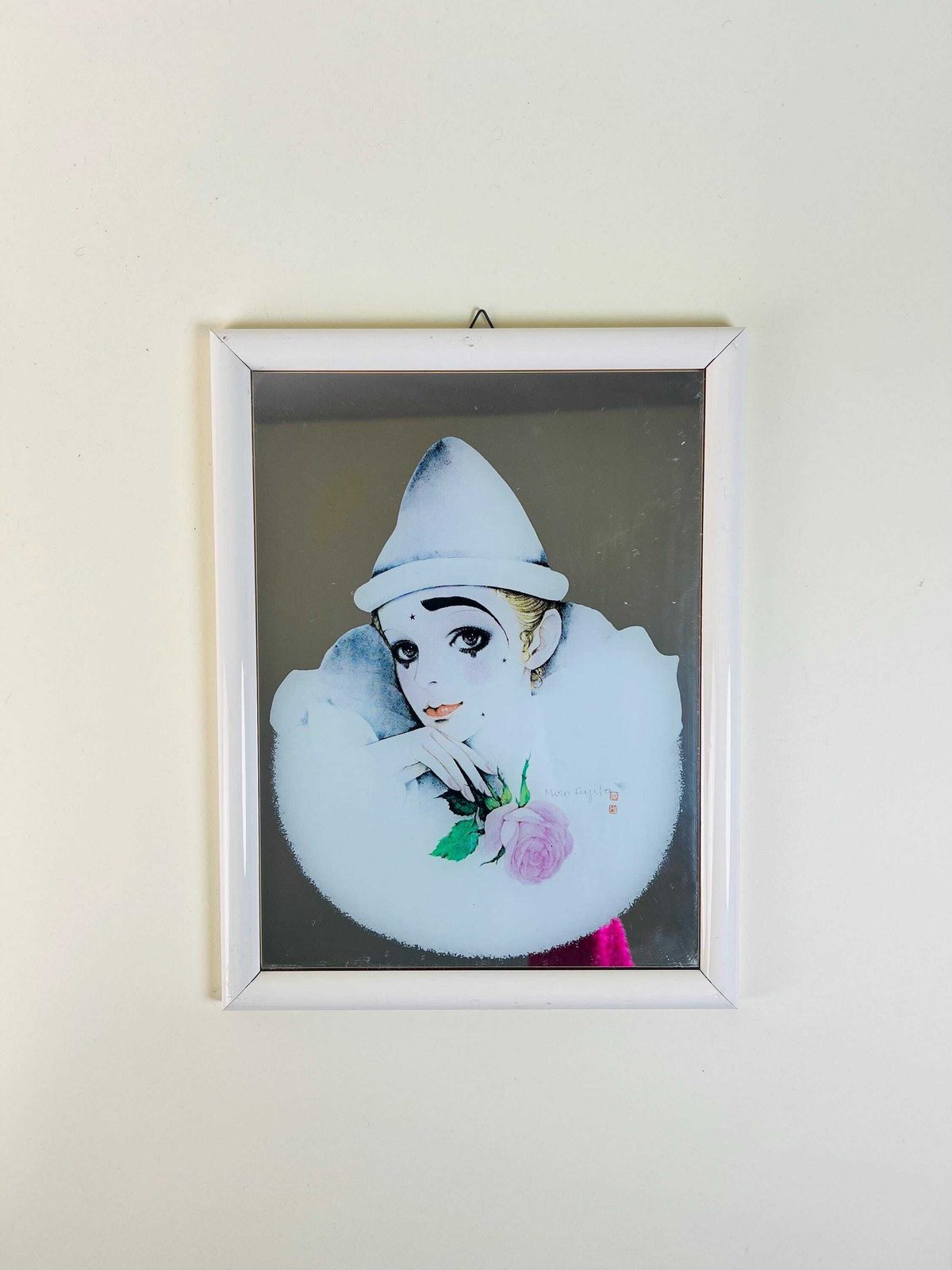 Pierrot Mirror Love Print By Mira Fujita   Pierrot With A Rose   1980s  Rare photo vinterior