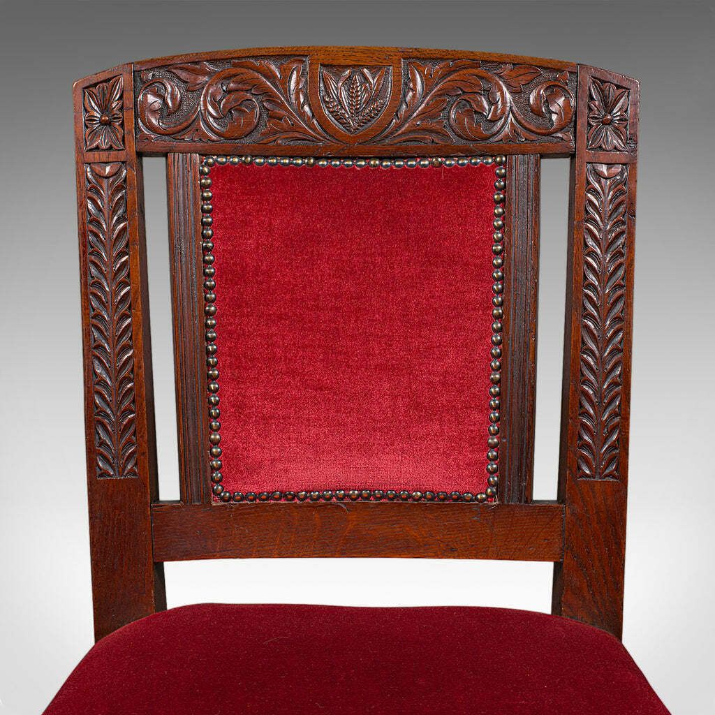 photo furniture Set Of 4 Antique Dining Chairs, Scottish, Oak, Gothic Revival, Victorian, C.1880