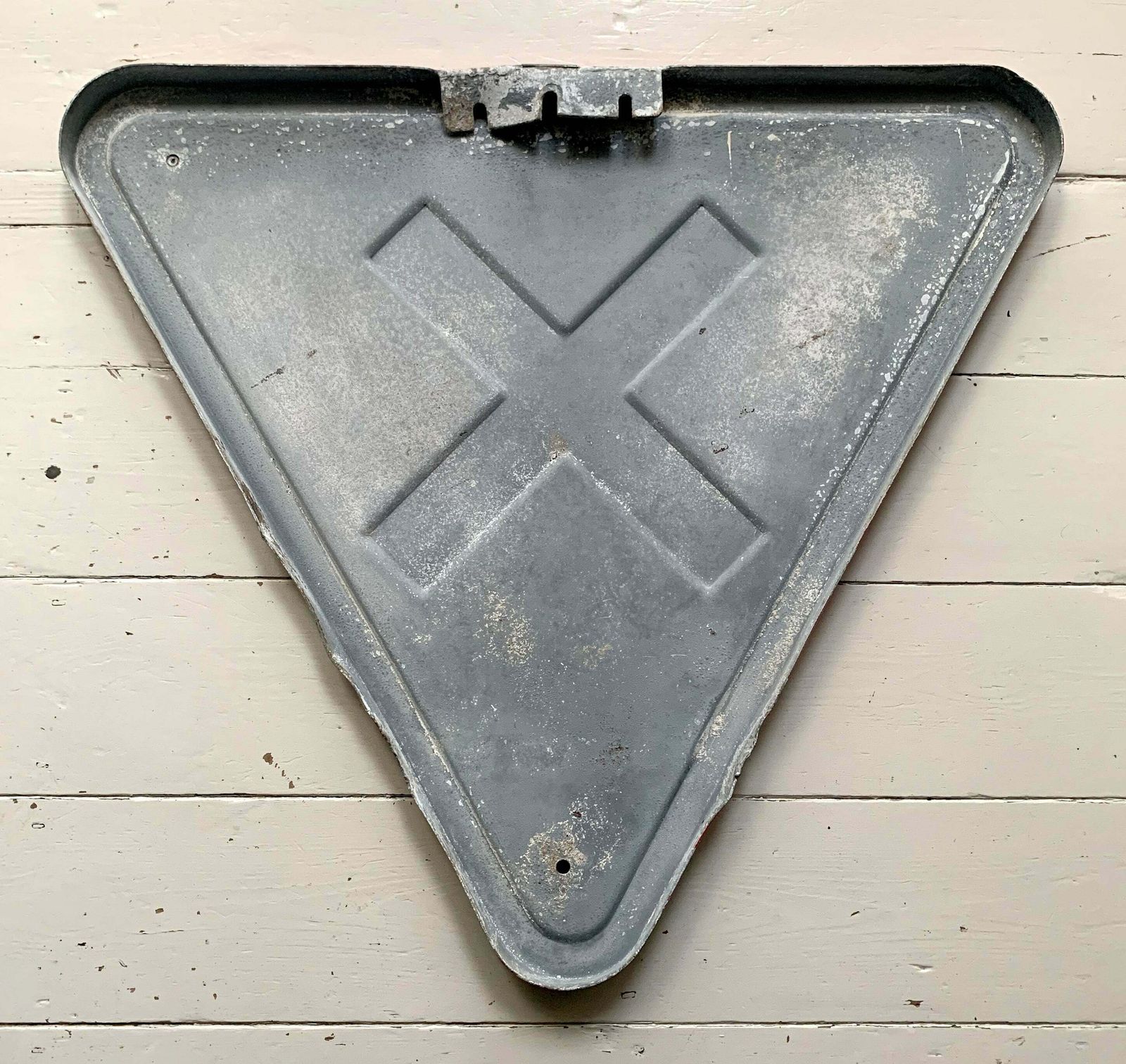 Vintage French Painted Black, White & Red Road Crossing Metal Sign photo buy