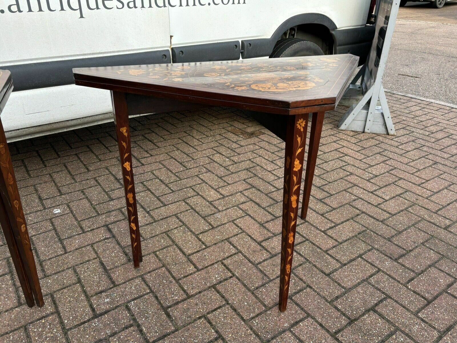Pair 18thc Dutch Marquetry Games Tables, With Fold Over Lid & Card Playing Area photo Furniture
