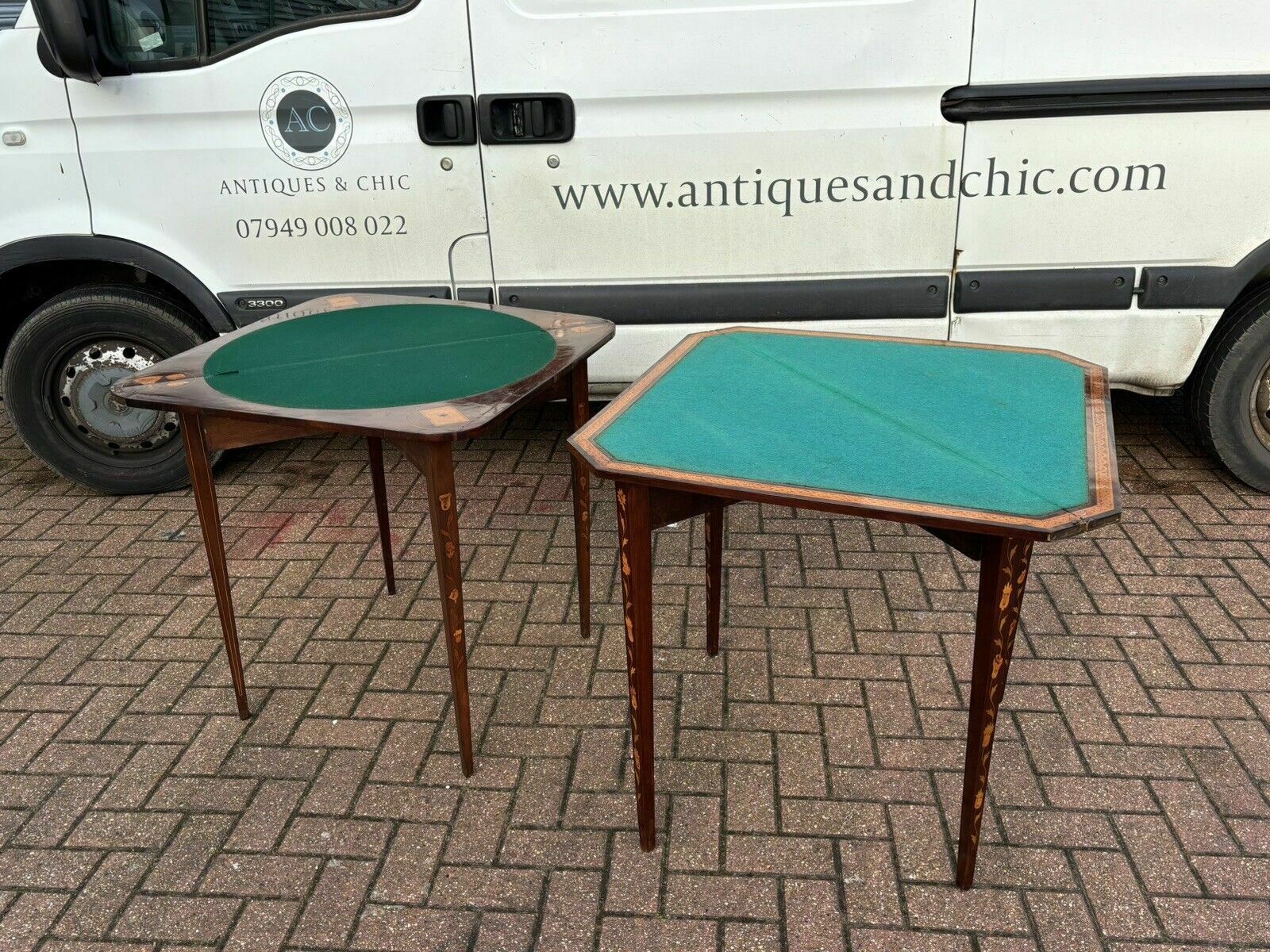 Pair 18thc Dutch Marquetry Games Tables, With Fold Over Lid & Card Playing Area photo vinterior