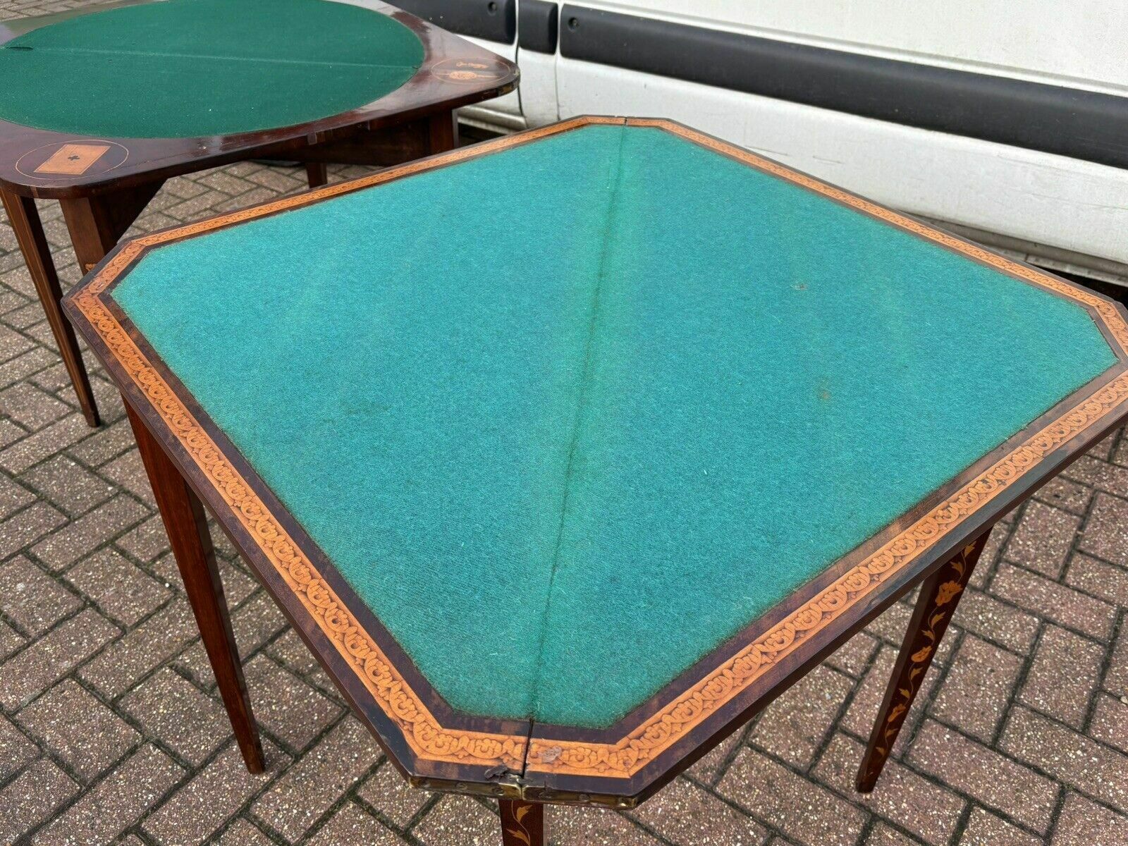 Furniture Pair 18thc Dutch Marquetry Games Tables, With Fold Over Lid & Card Playing Area photo