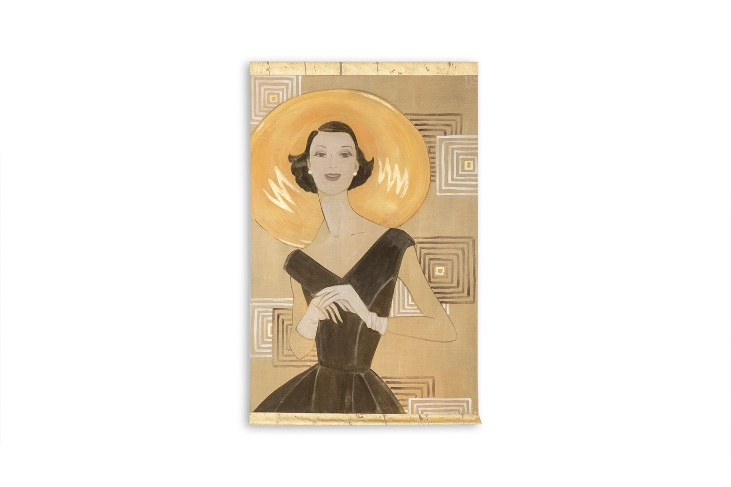 Painted Canvas Representing An Elegant Woman From The 1950s. Contemporary.