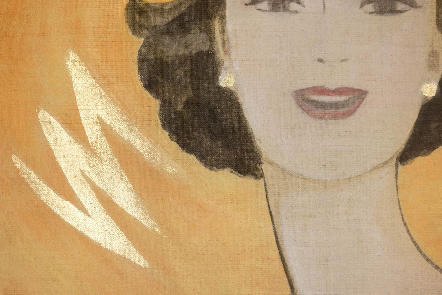 Painted Canvas Representing An Elegant Woman From The 1950s. Contemporary. photo vinterior