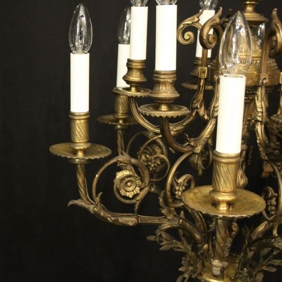 French Gilded Bronze 12 Light Antique Chandelier photo Lighting