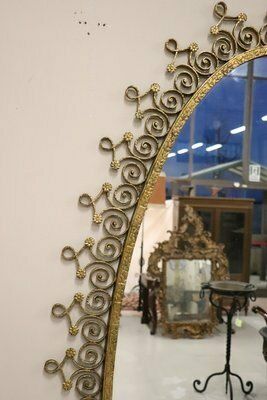 Large Mid 20th Century Oval Floor Mirror In Iron With Consolle Table In Marble Attributed To Pier Luigi Colli photo for sale