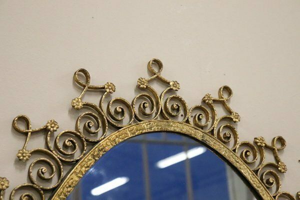 Large Mid 20th Century Oval Floor Mirror In Iron With Consolle Table In Marble Attributed To Pier Luigi Colli photo Home Decor