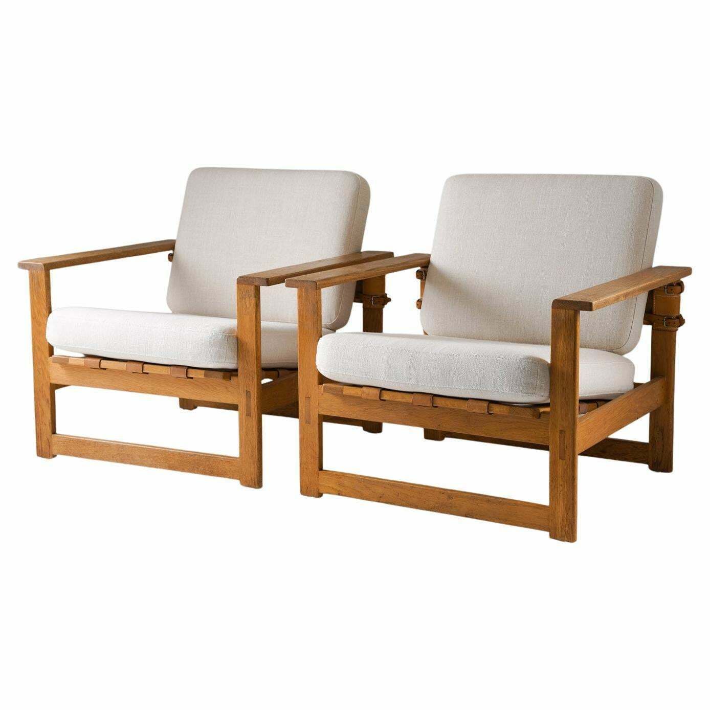 Scandinavian Midcentury Lounge Chairs In Oak And Leather By Nils Roth, 1960s