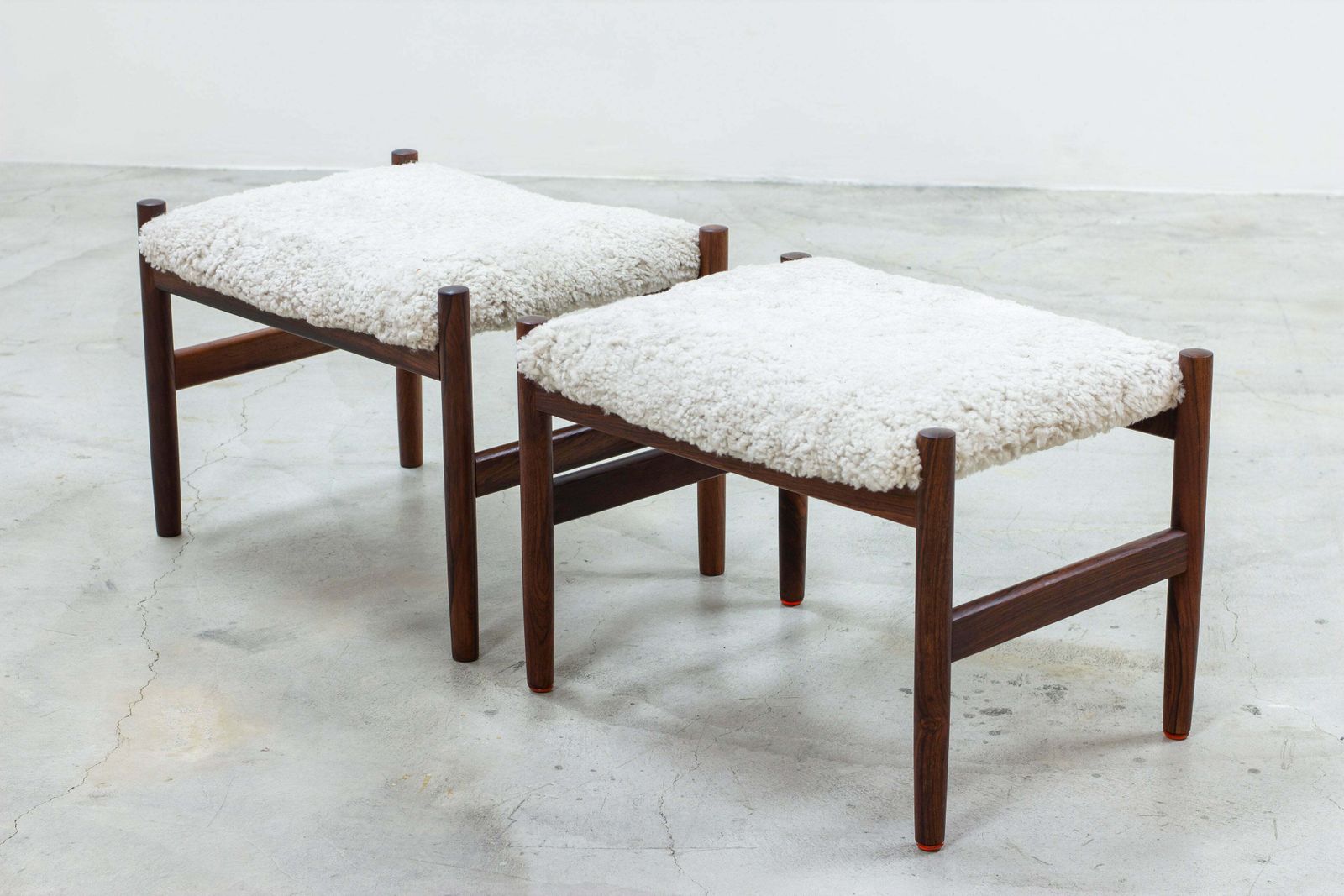 Pair Of Stools With Sheepskin By Hugo Frandsen