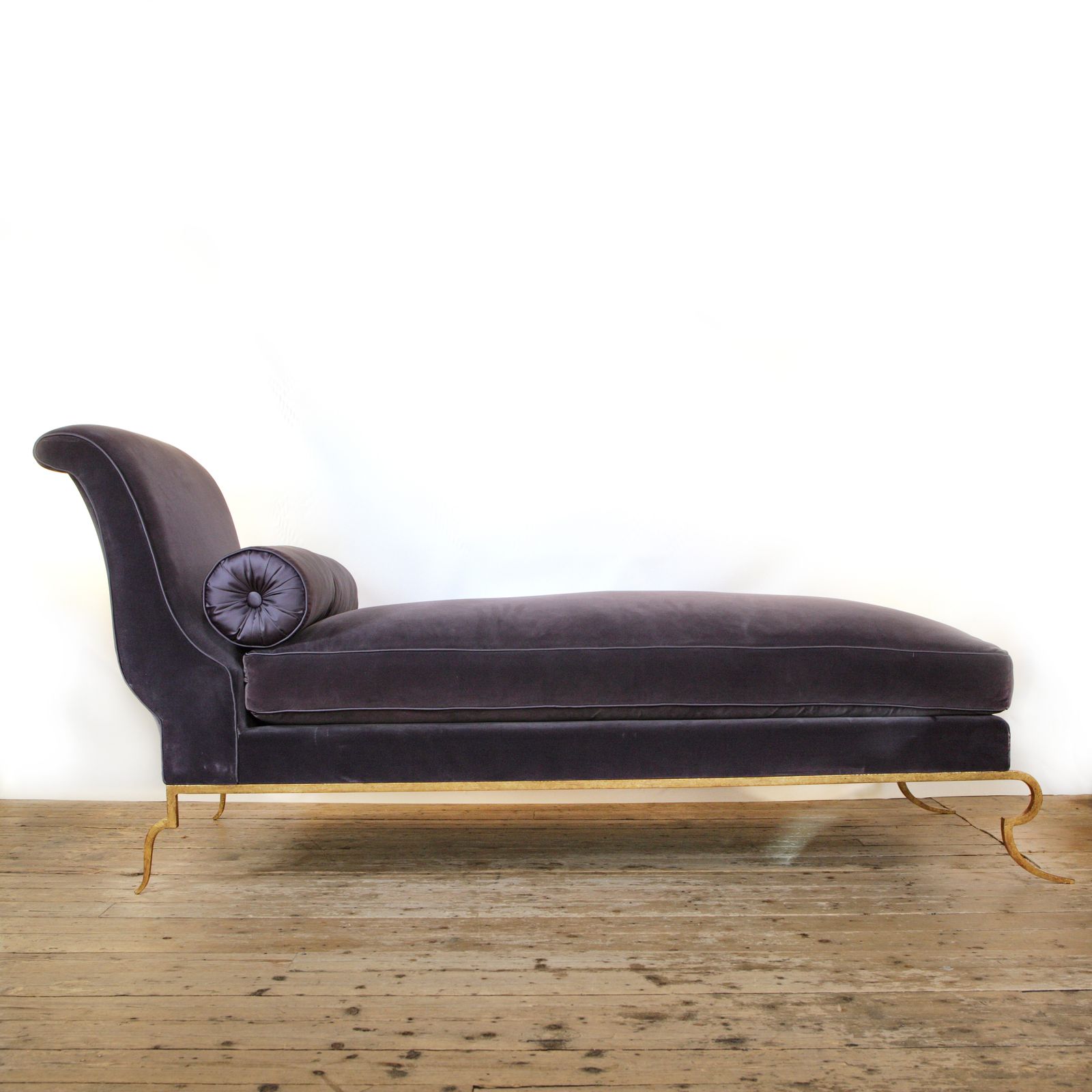 Hollywood Regency American Silk Velvet Daybed Raised On Gilt Metal Legs With Satin Bolster photo for sale