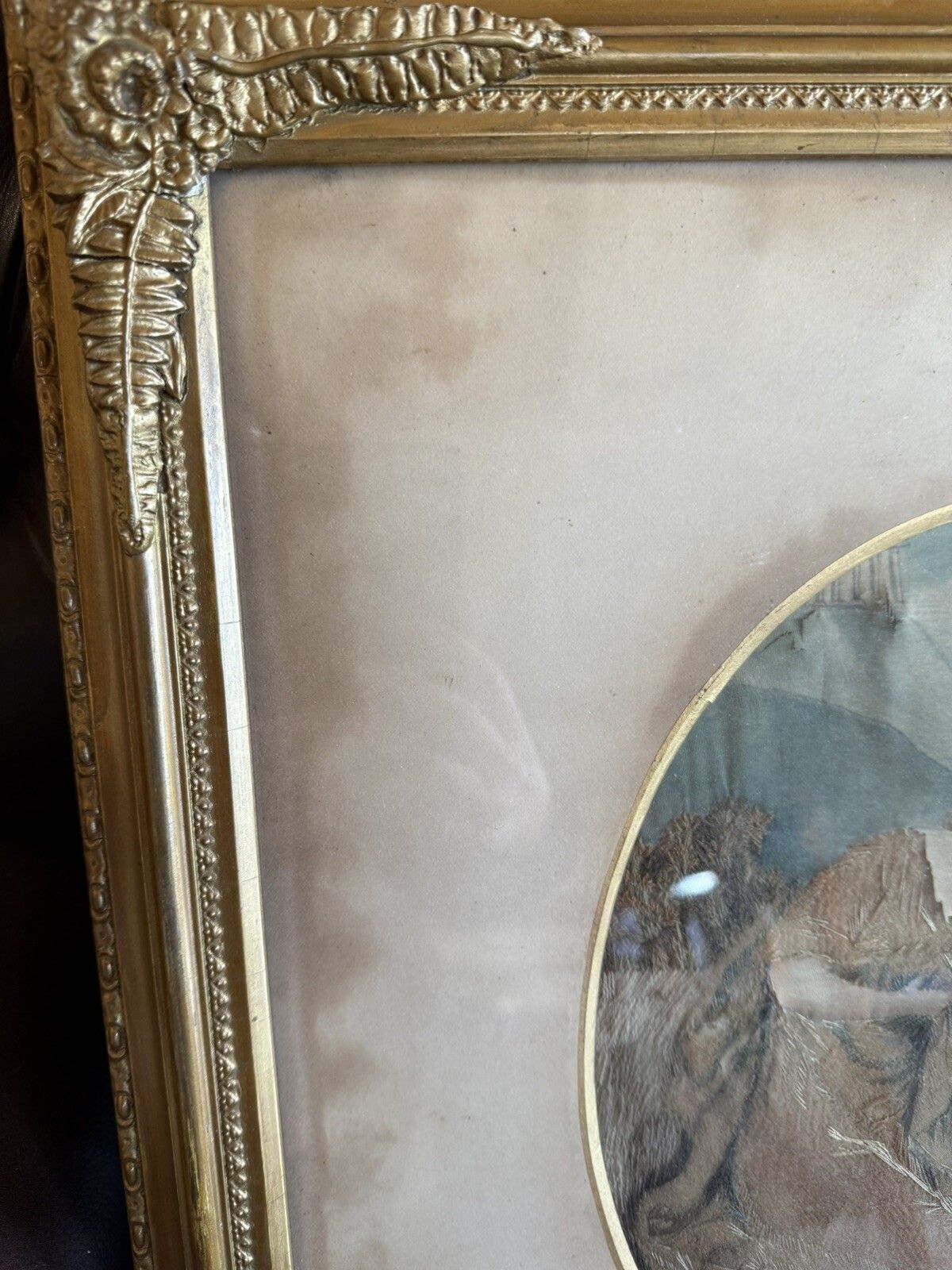 photo furniture Pair Of Antique Silk Embroidery Pictures Tapestry Gilt Frame Seated Ladies