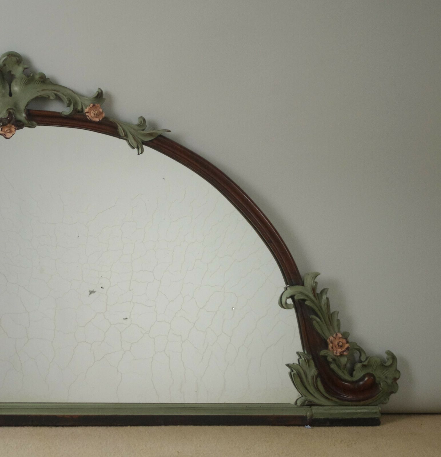 Victorian Mahogany Arch Top Overmantle Mirror With Painted Decoration photo vinterior