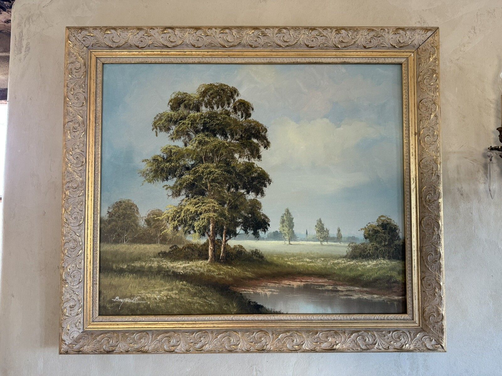 Vintage Oil Painting On Canvas English Summer Day Landscape Signed
