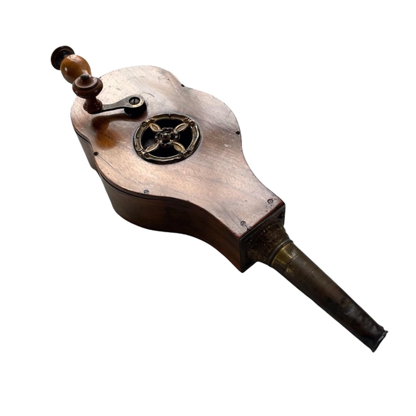 A Rare Set Of Hand Crank Brass And Rosewood Mechanical Bellows