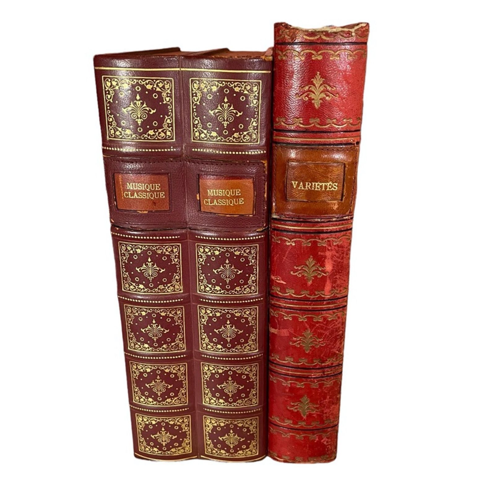 Two Mid Century Leather And Gilt Faux Book Boxes photo furniture