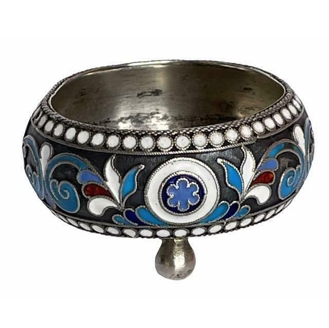 Imperial Russian Silver Cloisonné Enamel Salt By Vasilij Dmtrev, Cira 1895