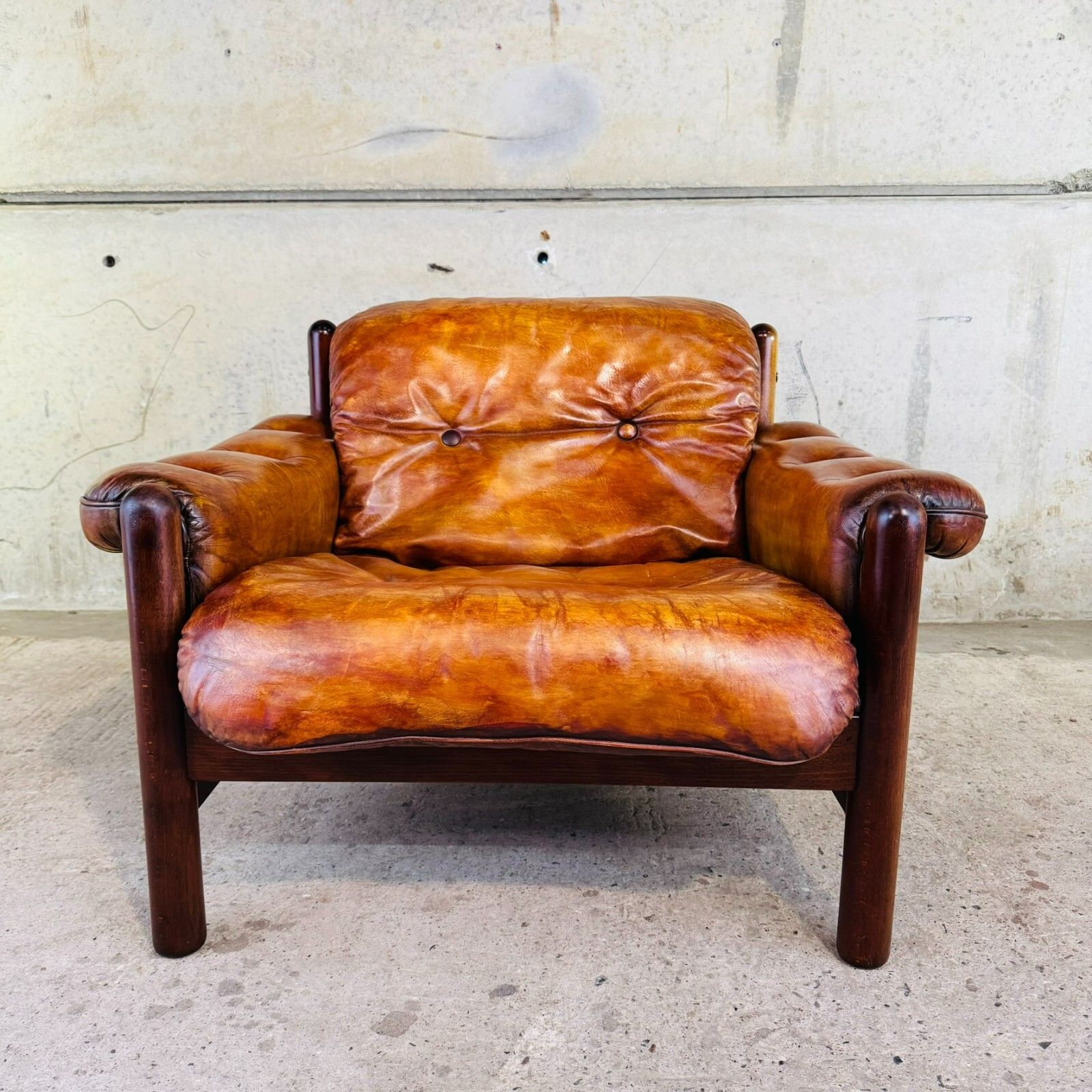 photo vinterior Vintage 1970s Swedish Arne Norell Two Seater Sofa & Chair Tan Leather Set #A457