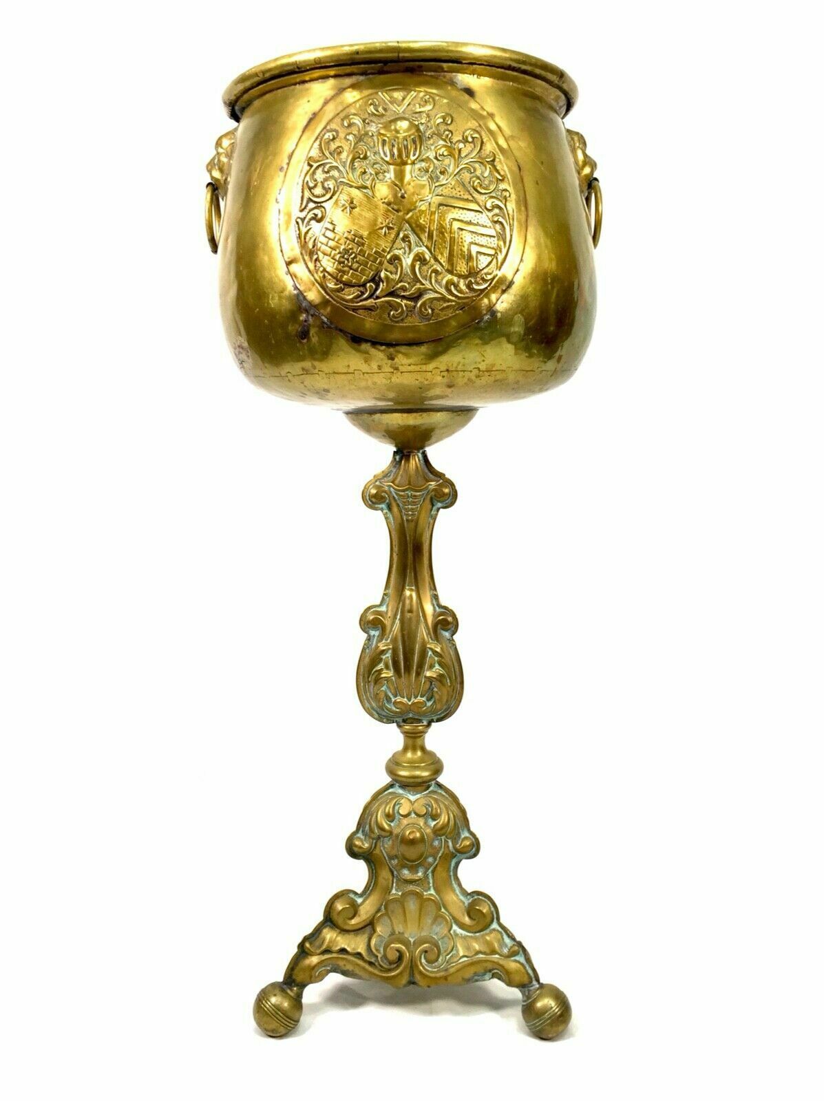 Antique Large Floor Standing Brass Jardiniere / Plant Pot / Planter C.1900