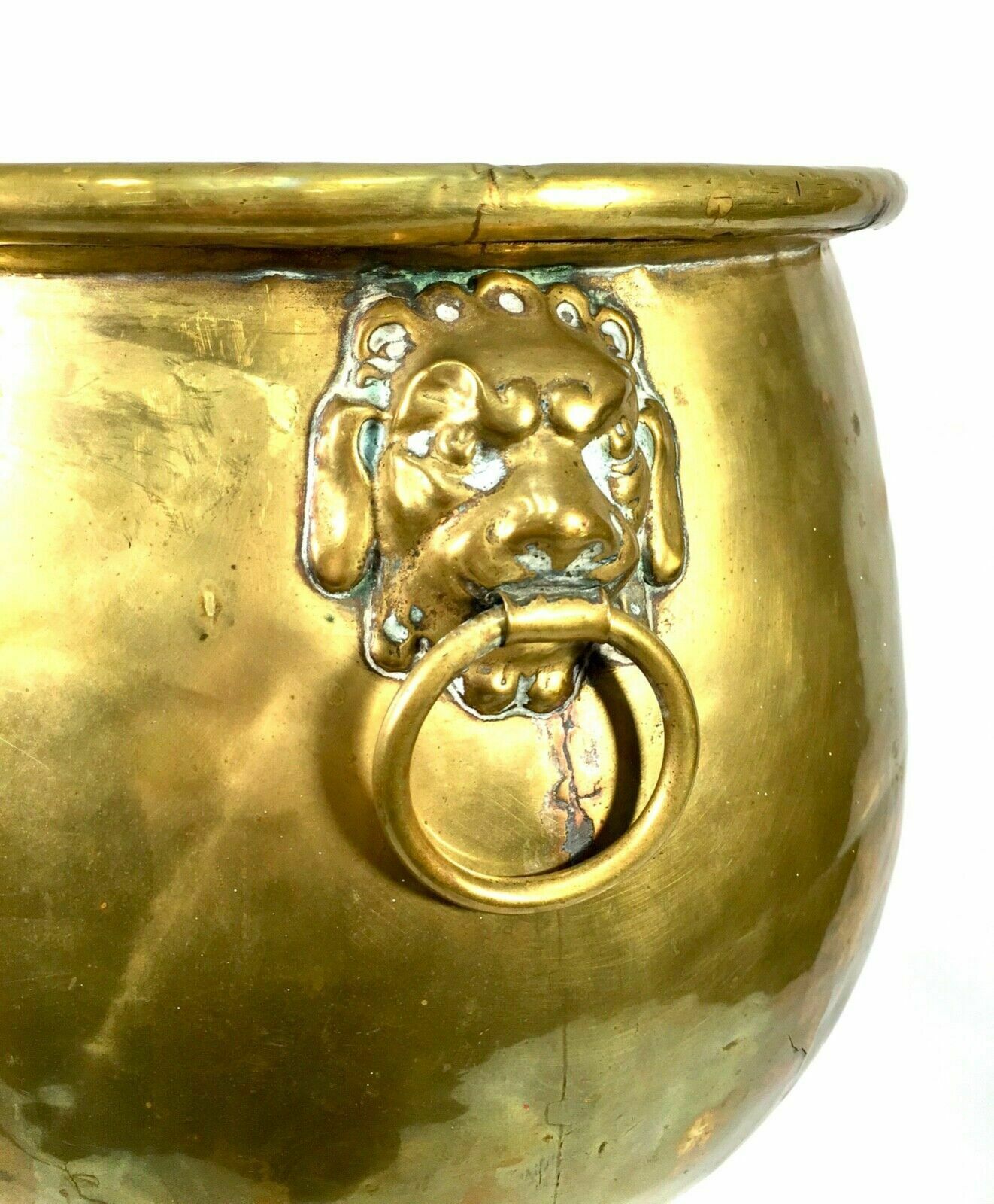 Antique Large Floor Standing Brass Jardiniere / Plant Pot / Planter C.1900 photo vinterior