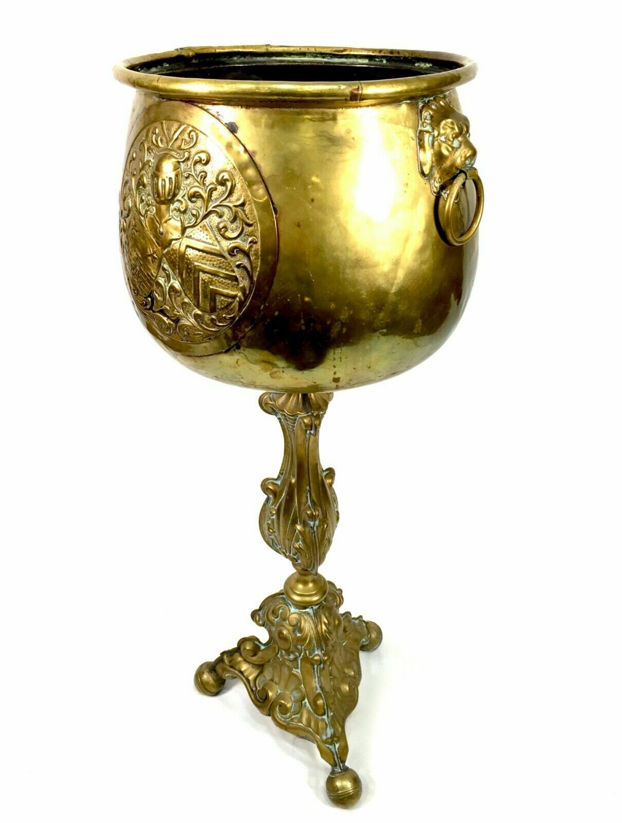 Antique Large Floor Standing Brass Jardiniere / Plant Pot / Planter C.1900 photo vintage