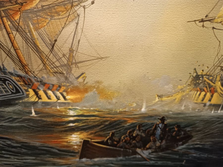 Frigate Action Scene   French Frigate Cléopâtre Against Hms Nymphe By Donald Macleod, Oil On Canvas photo 695.0