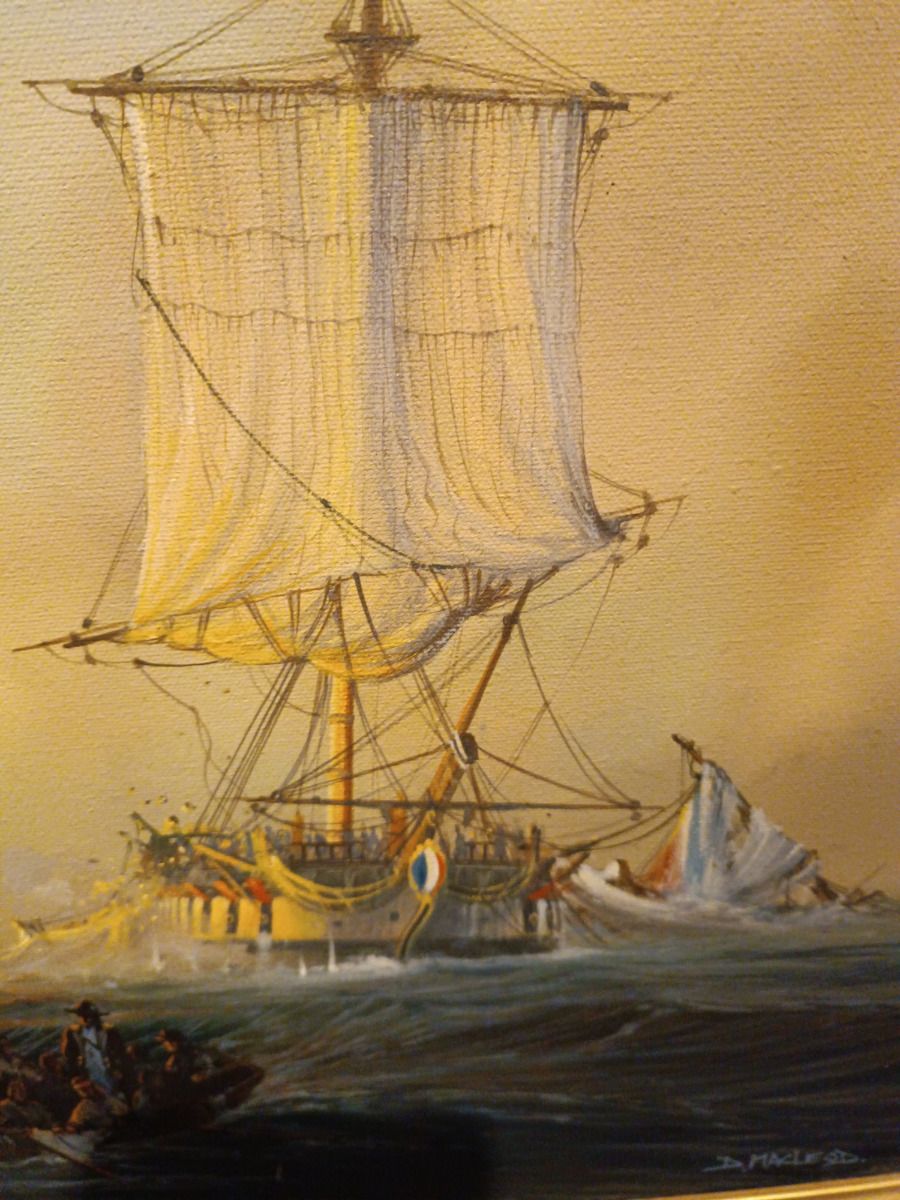 Frigate Action Scene   French Frigate Cléopâtre Against Hms Nymphe By Donald Macleod, Oil On Canvas photo vinterior