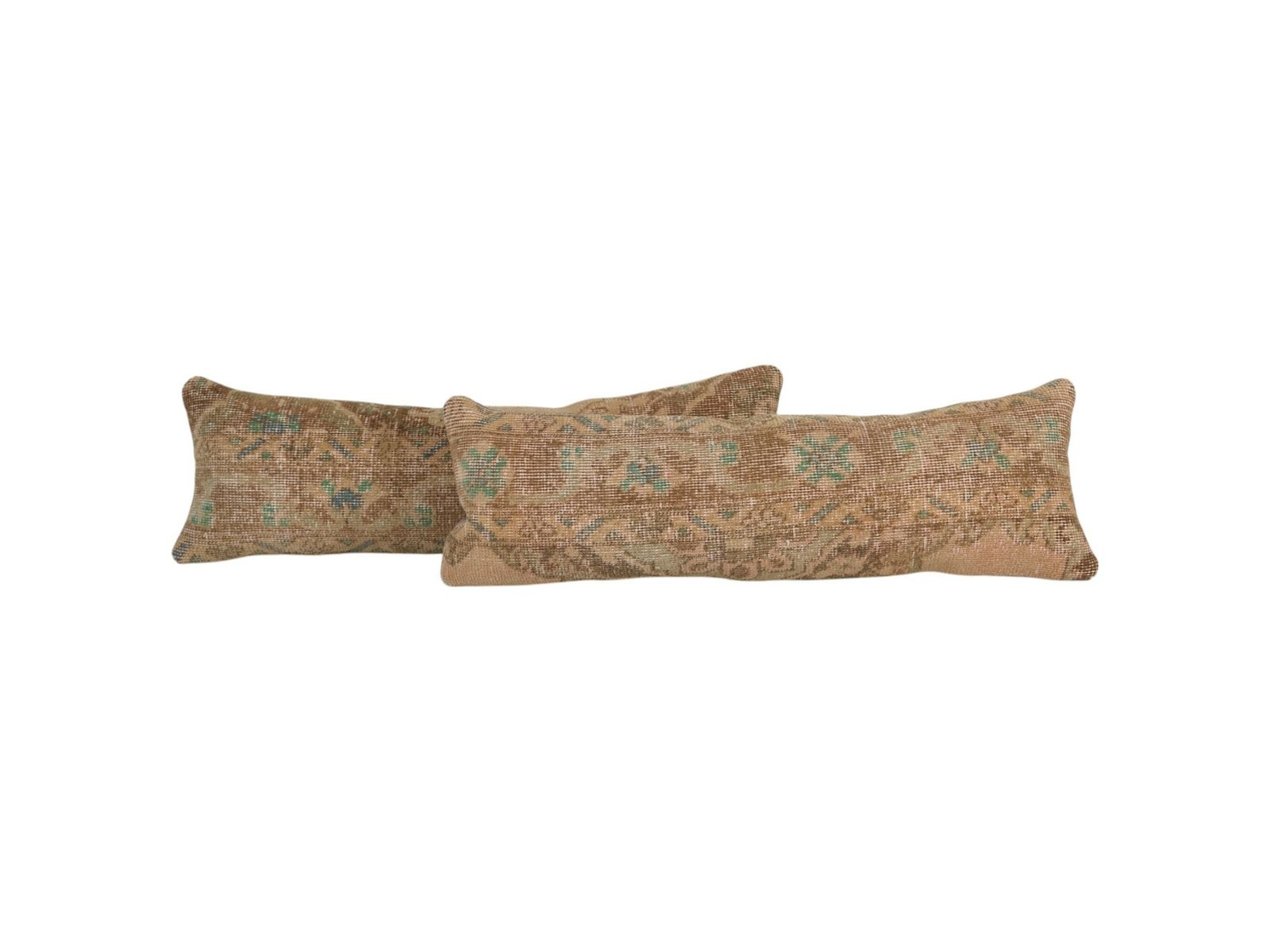 Pair Of Turkish Rug Pillow Covers   Faded Wool Oushak Cushions For Bohemian Home And Rustic Interiors