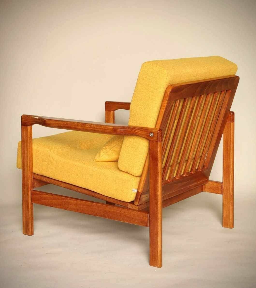 Yellow Curry Vintage Armchair Mid  Century Design Cushions, Poland , 1960 photo furniture