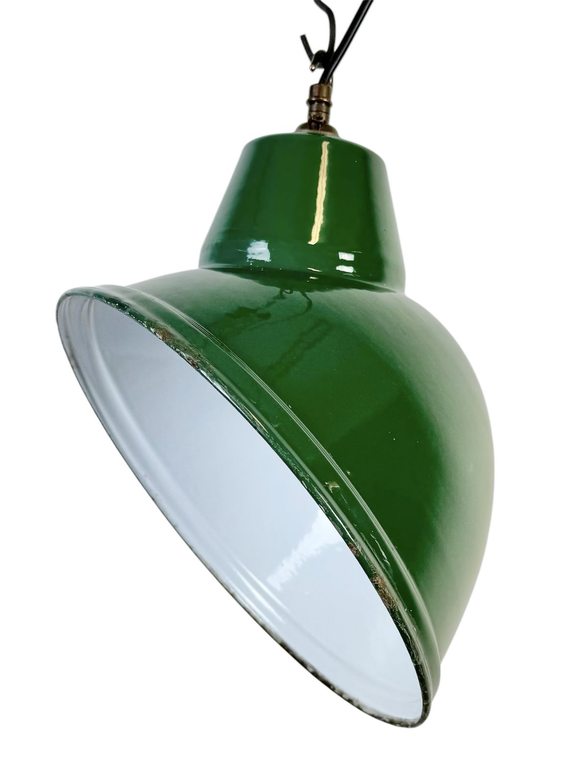 Industrial Green Enamel Factory Pendant Lamp, 1960s, 3x