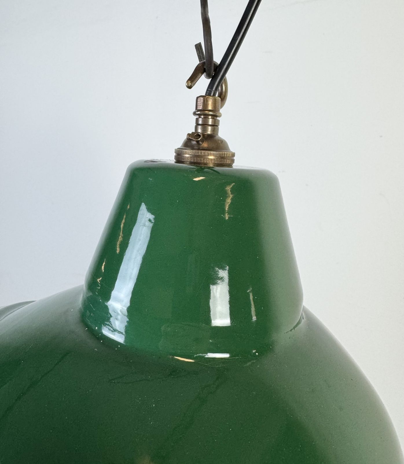 Industrial Green Enamel Factory Pendant Lamp, 1960s, 3x photo Lighting