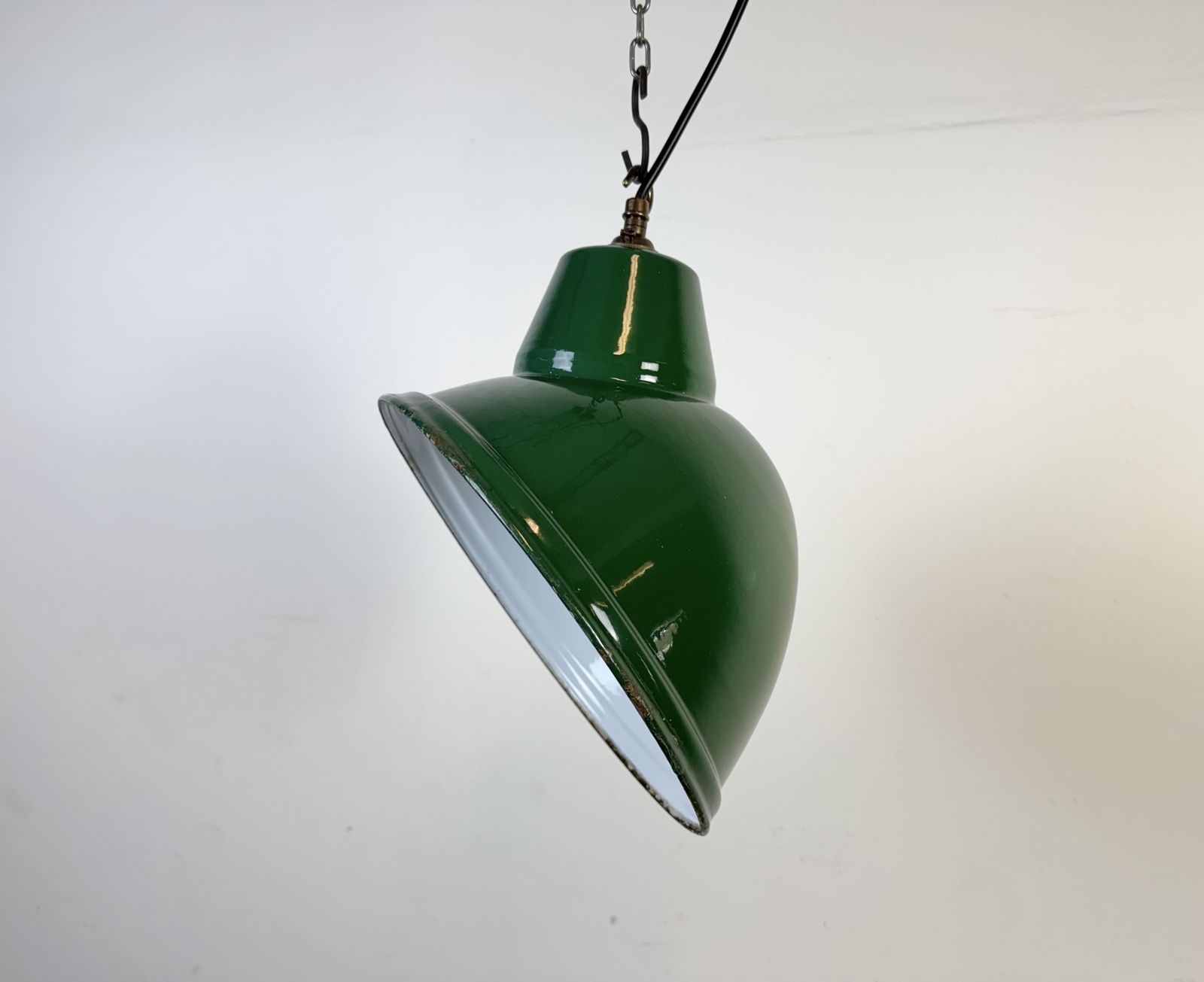 Industrial Green Enamel Factory Pendant Lamp, 1960s, 3x photo 219.0